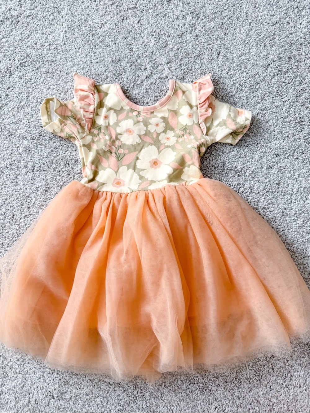 Girls Floral Bodice Peach Tulle Party Dress